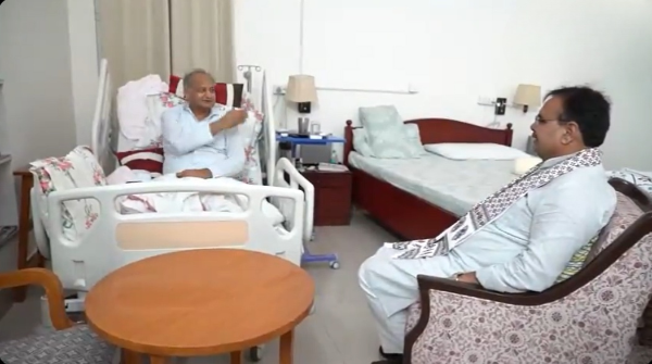 Rajasthan CM Bhajanlal Sharma Pays Courtesy Visit to Senior Congress Leader Ashok Gehlot in Jaipur